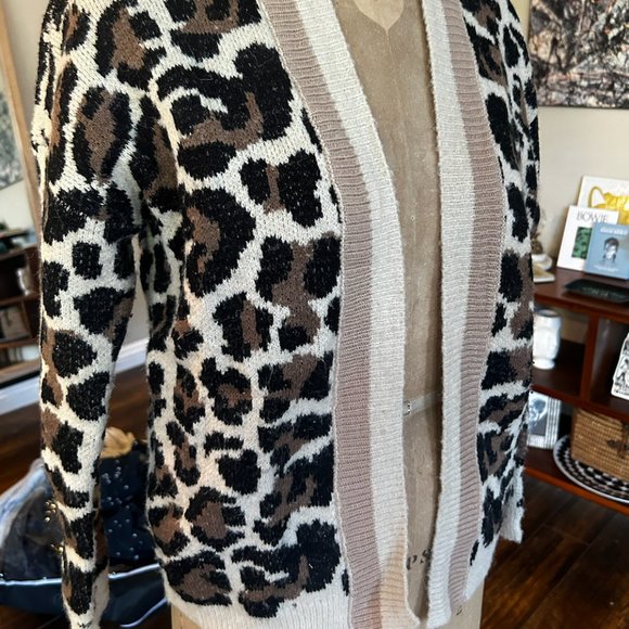 Anthropologie Open Knit Leopard Cardigan - Picture 3 of 7